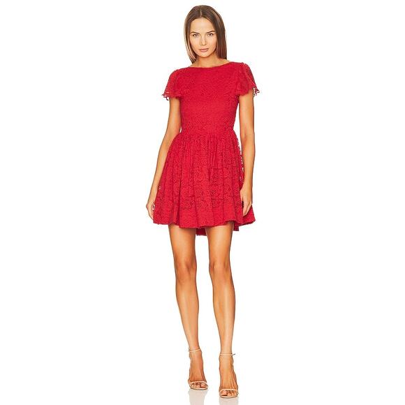 NWT Caroline Constas Red Marguerite Lace Overlay Open Back Mini Dress Size XS - Picture 1 of 15